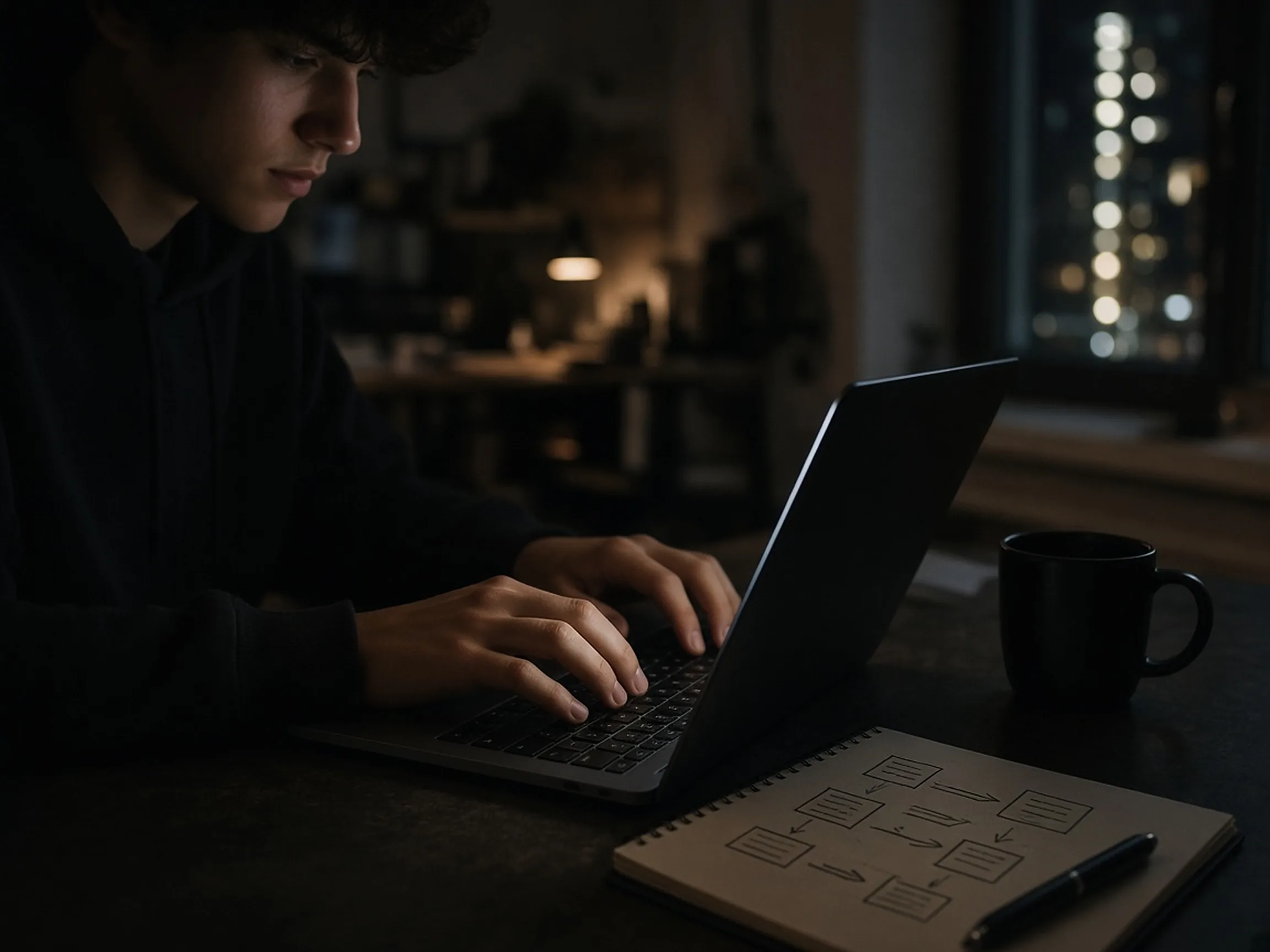 A founder working late at a laptop